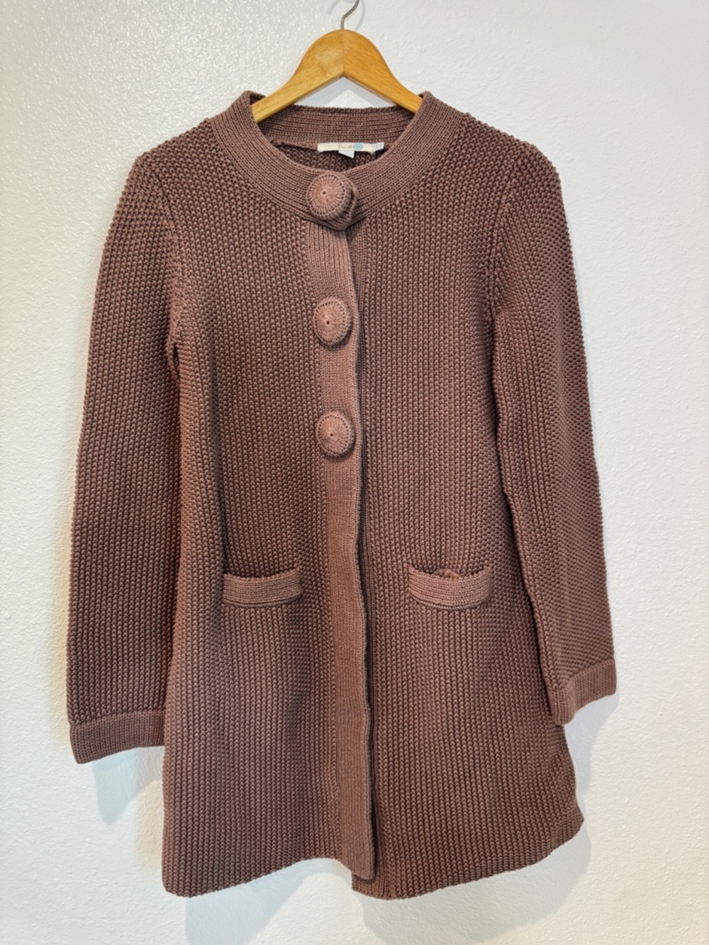 Boden Brown Heavy Crochet Knit Button Long Cardigan Sweater Cotton 6